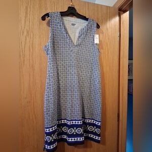 Womens Lands End Sleeveless Dress Black Medallion Border 36 Long 20 Armpit